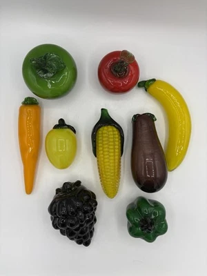 JUEGO DE 9 PIEZAS DE COLECCIÓN SOPLADO A MANO ESTILO MURANO ARTE VIDRIO VERDURAS ¡HERMOSO! Foto 1 de 3
