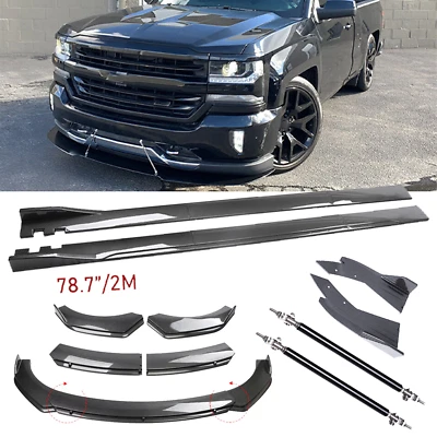 For Chevy Silverado Carbon Fiber Front Bumper Rear Splitter Spoiler Side Skirt Foto 1 de 4