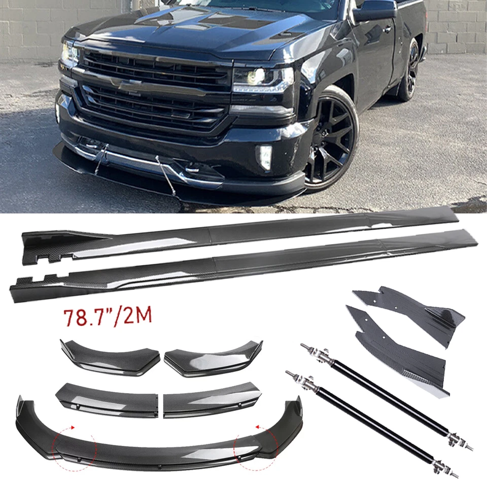 For Chevy Silverado Carbon Fiber Front Bumper Rear Splitter Spoiler Side Skirt Foto 1 de 4