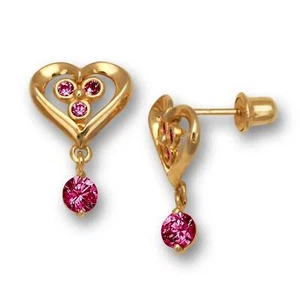 14K Yellow & White Gold Heart Shape Fashion Earrings for Women - Picture 1 of 6