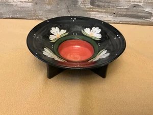 Art Deco in the style of Clarice Cliff Conical Black Floral Pottery Bowl / 8” - Picture 1 of 24