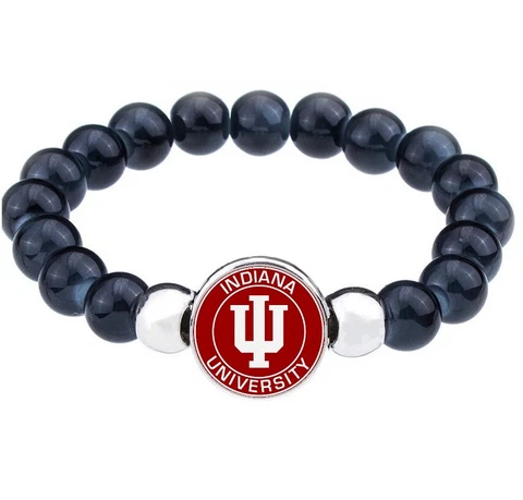 Indiana University Hoosiers Womens Mens Black Bead Chain Bracelet Gift D1 Cover