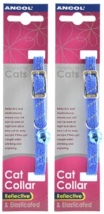 Ancol Reflective Softweave Cat Collar Blue 2 Pack Deal Safety Buckle Elastic - Picture 1 of 4