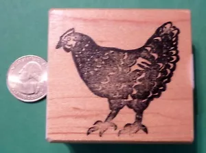 Estampilla de goma montada en madera de gallina - Imagen 1 de 2