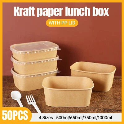 50pcs Eco Friendly Kraft Paper Food Containers Lunch Boxes for Picnic Takeout AU - image 1 of 4