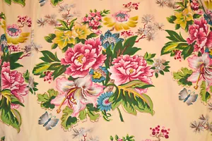 FABULOUS VINTAGE YELLOW/PINKS ASIAN EXOTIC FLORALS SINGLE CURTAIN-HUGE! - Picture 1 of 23
