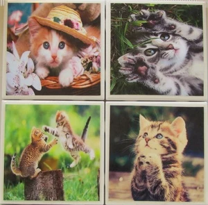 Handmade Natural Stone Ceramic Tile Marble Drink Coasters - Set of 4 - Cats 4G - Picture 1 of 7