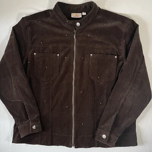Quacker Factory Corduroy Jacket Womens Size XL Rhinestone Western Full Zip - Picture 1 of 11