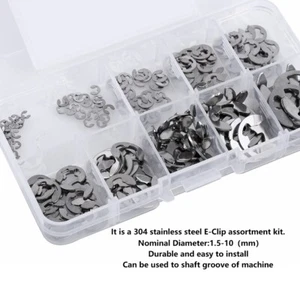 120Pcs 304 Stainless Steel E-Clip Retaining Circlip Assortment Kit 1.5mm to 10mm - Picture 1 of 12