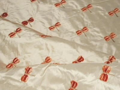 KRAVET Tela Seda con Terciopelo Bordado Diseño Libélula Crema Naranja 5Y Nuevo Foto 1 de 4