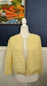 VTG 1950s Sidney Gould It's Pure Gold Yellow Cardigan Sweater Hand Knit Sz Small - Picture 1 of 8