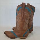 DIEGO DI LUCCA Medina LEATHER EMBROIDERED WESTERN BOOTS SIZE 10M Tan & Turquoise