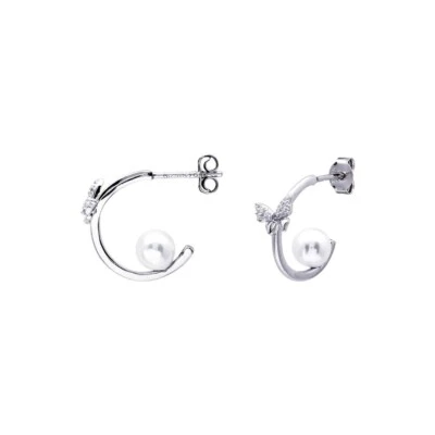 orecchini donna argento 925 anallergico zirconi perle bianca cerchio farfalla - Immagine 1 di 3