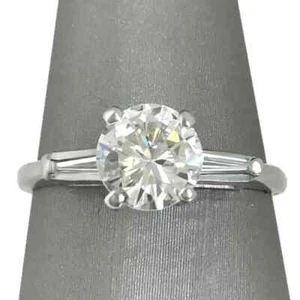 2Ct Round Simulated Baguette Accent Engagement Ring White Gold Plated - Picture 1 of 3