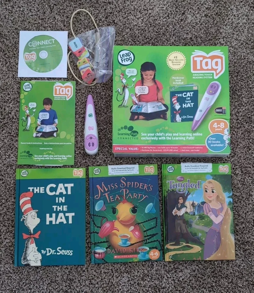 Leapfrog Etiqueta Lavanda Lector Táctil Gato en el Sombrero + 2 Libros Extra PROBADOS Funciona Foto 1 de 1