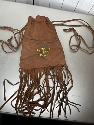 Bandolera vintage nativa de cuero genuino con cuentas con cordón con flecos BOHO Foto 1 de 4