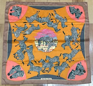 VTG HERMES LES ZEBRES Carre 70 100% Silk Scarf Light brown Pink #m4974 - Picture 1 of 11