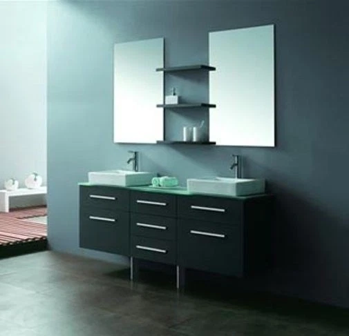 Tocador de baño - Juego de tocador de baño moderno - Lavabo doble - Sea Breeze II - 59" Foto 1 de 1
