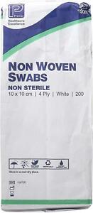 Premier Swabs 10x10cm 200 Pack of 3, 600 Total 4ply Non-Sterile Non Woven PM1920