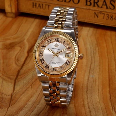 Модные мужские женские кварцевые наручные часы Reginald золото нержавеющая сталь дата - Изображение 1 из 4