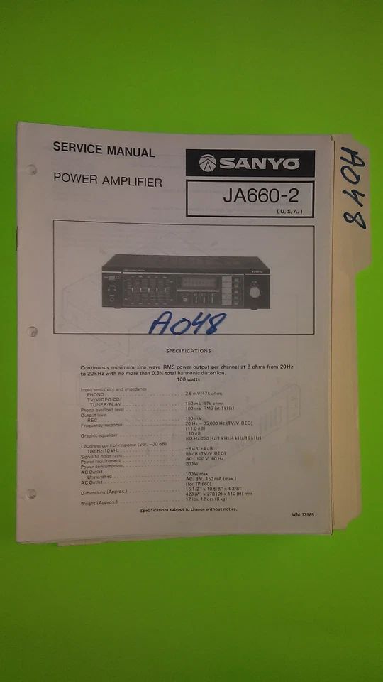 Sanyo ja660-2 service manual original repair book stereo power amp amplifier - Image 1 of 1