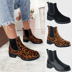 DAMEN MÄDCHEN FLACHE KLOBIGE BIKER NIETENSCHUHE CHELSEA STIEFELETTEN GRÖSSE - Bild 1 von 8