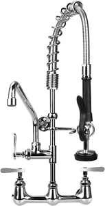 Commercial Sink Faucet with Pre-Rinse Sprayer 8 Inch Center Wall Mount Kitchen F - Picture 1 of 12