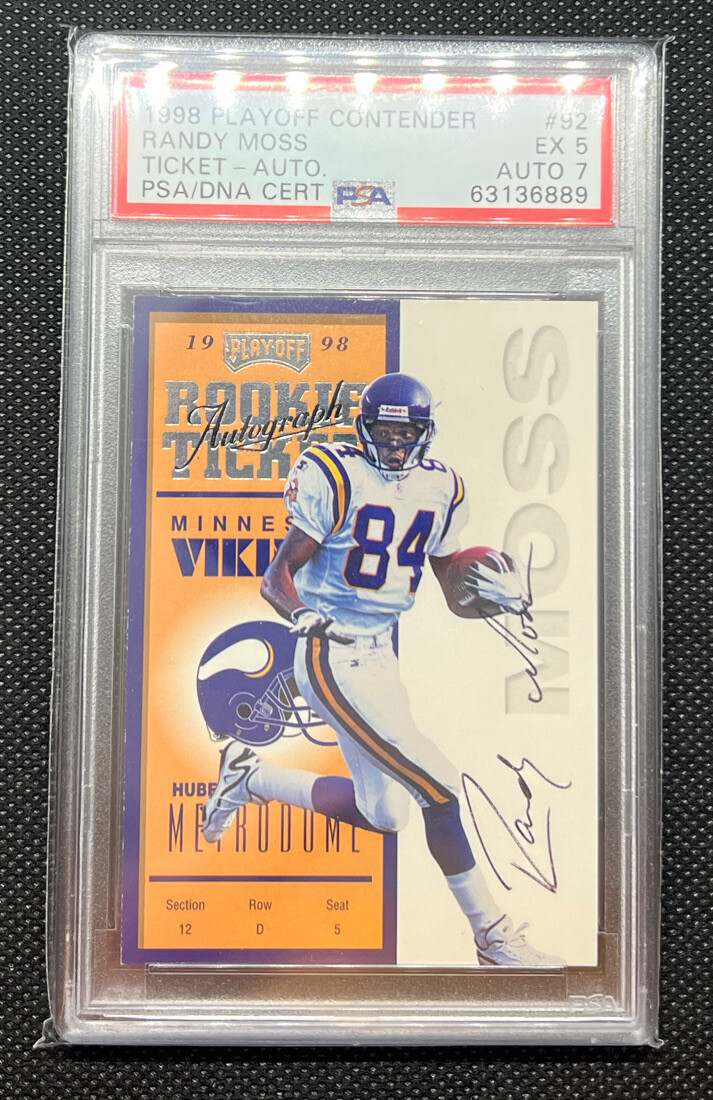 1998 Playoff Contenders Randy Moss PSA 5 EX ROOKIE TICKET Autograph # 92 ICONIC