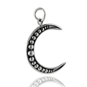 Crescent Moon Charm - 925 Sterling Silver -  Sky Celestial Beaded Pendant NEW - Picture 1 of 1