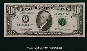 1995 $10.00 Boston FRN VERY HIGH # A99999472Y - CH/GEM CU! - Picture 1 of 2