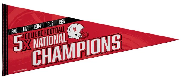 Nebraska Cornhuskers Football 5-TIME NCAA NATIONAL CHAMPIONS 12x30 Felt PENNANT - Image 1 of 1