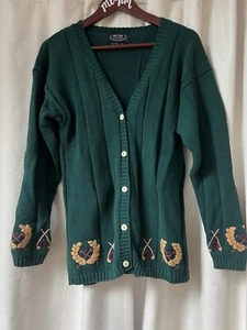 Vintage British Khaki Robert Lighton Golf Emborded Sweater Cardigan Size M - Picture 1 of 14