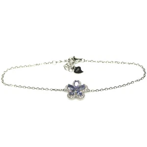 Gemstone Blue Tanzanite & White Zircon Bracelet 8" 925 Silver White Gold - Picture 1 of 5