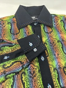 Steven Land Iridescent Metallic Rainbow Paisley Button Down Modern Fit Shirt M - Picture 1 of 11
