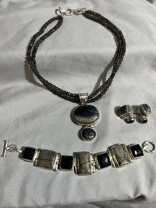 Handwerk Sterling Rauchquarz & Edelsteine Armband, Halskette Anhänger, Ohrringe - Bild 1 von 14