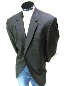 Jos A Bank Blazer Mens 46R Brown Windowpane Suit Jacket Single-Vent Sport Coat - Picture 1 of 13