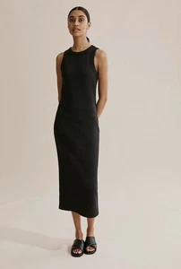 Country Road Dress AU 14 US 10 Fitted Jersey Midi Black Stretch Sleek Minimal - Picture 1 of 6
