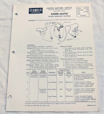 1961 Oldsmobile 98 Super 88 Original GM Guide-Matic Service/Repair Info 61 NOS - Image 1 of 4