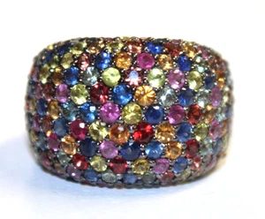 BEAUTIFUL STERLING SILVER EFFY SPLASH RING MULTI COLORED SAPPHIRES - Picture 1 of 7