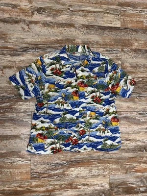 Camisa Hawaiana Navidad Vintage Hilo Hattie Talla 1X XL Papá Noel Abotonada Foto 1 de 4