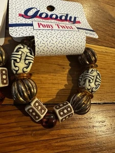 Vintage Goody Ponytail Holder Stretchy Girls Brown Tribal Beads 1993 NEW NOS - Picture 1 of 3