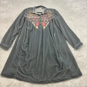 Kyla Seo camicia velluto ricamato abito donna S grigio tasche floreali hippie boho - Foto 1 di 15