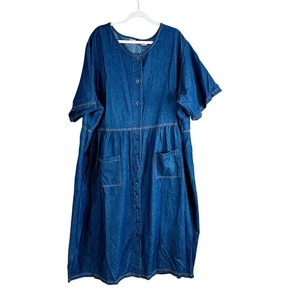 Woman Within Womans Sz 32W Shirt Dress Blue Jean Short Sleeve Modest - Picture 1 of 8