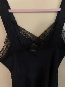 VTG Lady Lynne CREPELO Nylon Crepe Vintage Nightgown Full Slip Black S/M SeeNote - Picture 1 of 3