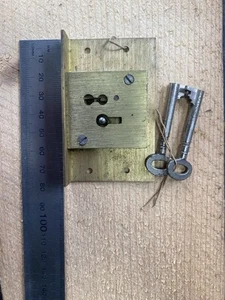 English 76mm Solid Brass Mortice Cupboard Cabinet Lock 4 Lever 2 Keys Old Stock - Picture 1 of 3