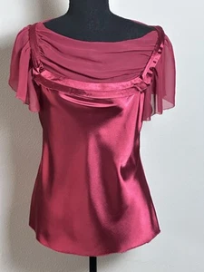 Max Studio Top Bluse Damen S weinrot weinrot Kurzarm drapiert U-Ausschnitt - Bild 1 von 24