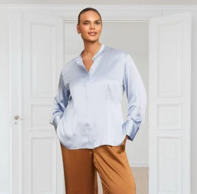 Blusa Vince en forma de seda manga larga cuello banda azul talla 2X XXL NUEVA SIN ETIQUETAS Foto 1 de 4