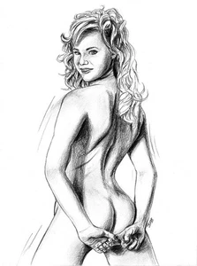 Original graphite pencils backfacing female figure drawing artwork #151 - Picture 1 of 1