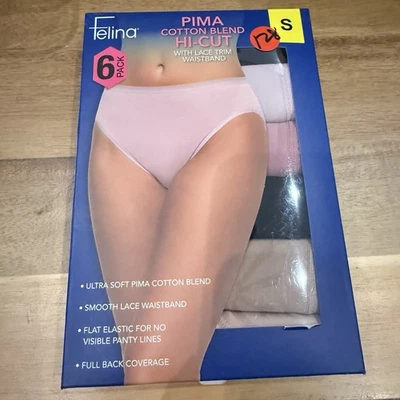 Felina女式6件装皮马棉高帮蕾丝装饰内裤,多色,S — 第 1/4 张图片