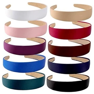 10 Pack Satin Headbands 1.3 Inch Wide Red White Black Pink Purple Headband - Picture 1 of 7